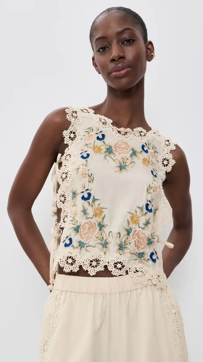 Sea Adonna Embroidered Sleeveless Top | Thumbnail 2