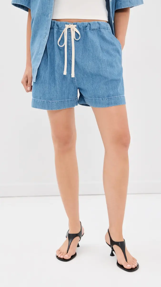 Another Tomorrow Chambray Drawstring Shorts | Thumbnail 2 Another Tomorrow Chambray Drawstring Shorts | Thumbnail 2
