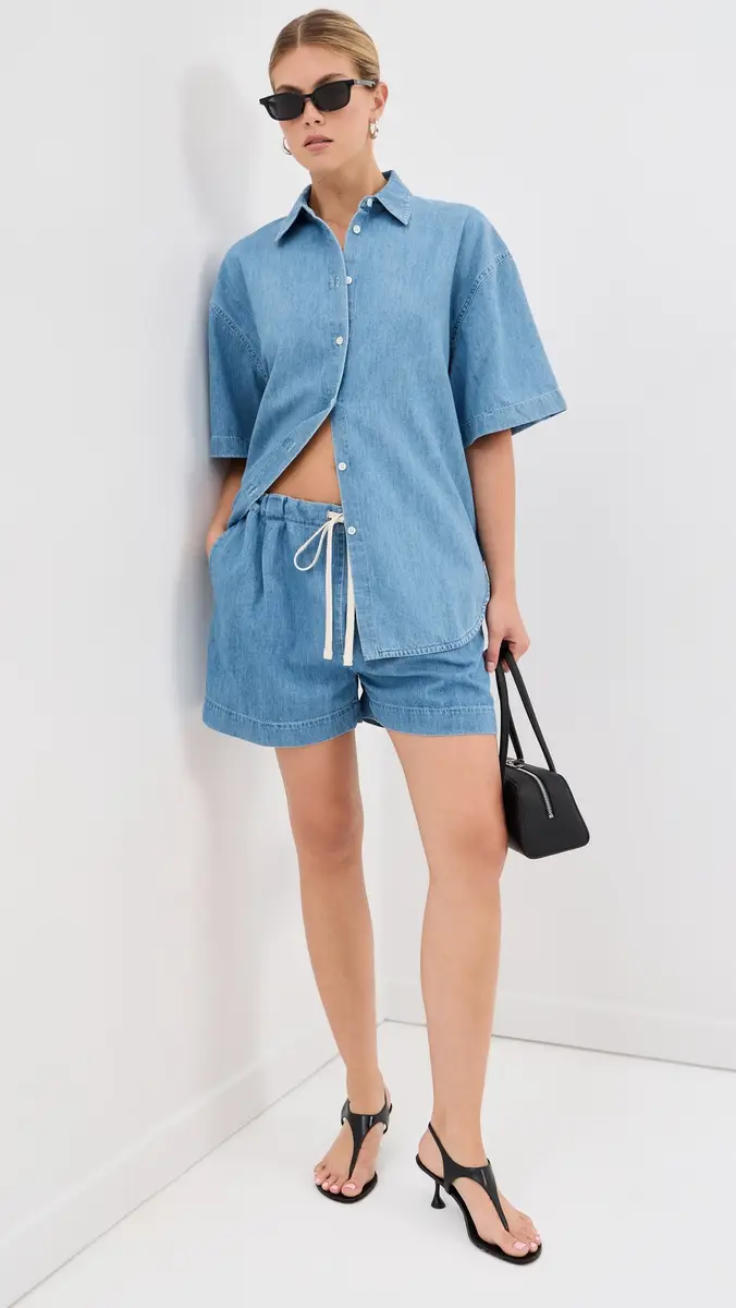 Another Tomorrow Chambray Drawstring Shorts | Thumbnail 5 Another Tomorrow Chambray Drawstring Shorts | Thumbnail 5