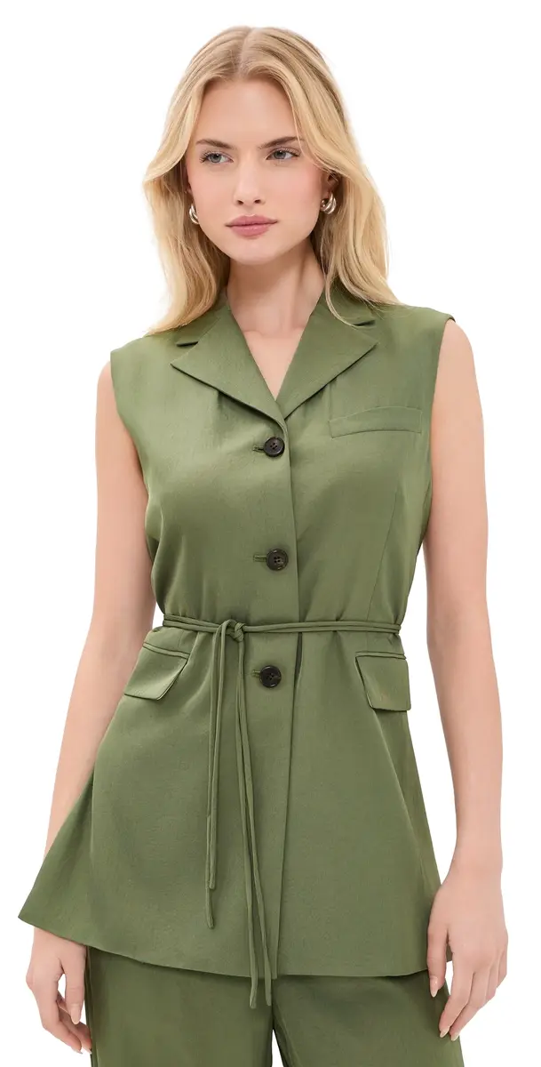 Theory 3 Button Slash Vest Forest Moss - 2r2 6 | Image 1 Theory 3 Button Slash Vest Forest Moss - 2r2 6 | Image 1