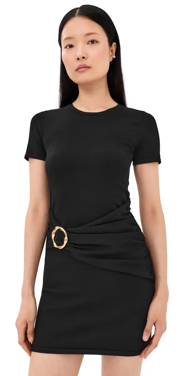 SIMKHAI Leni Short Sleeve Draped Mini Dress Black | Image 1 SIMKHAI Leni Short Sleeve Draped Mini Dress Black | Image 1