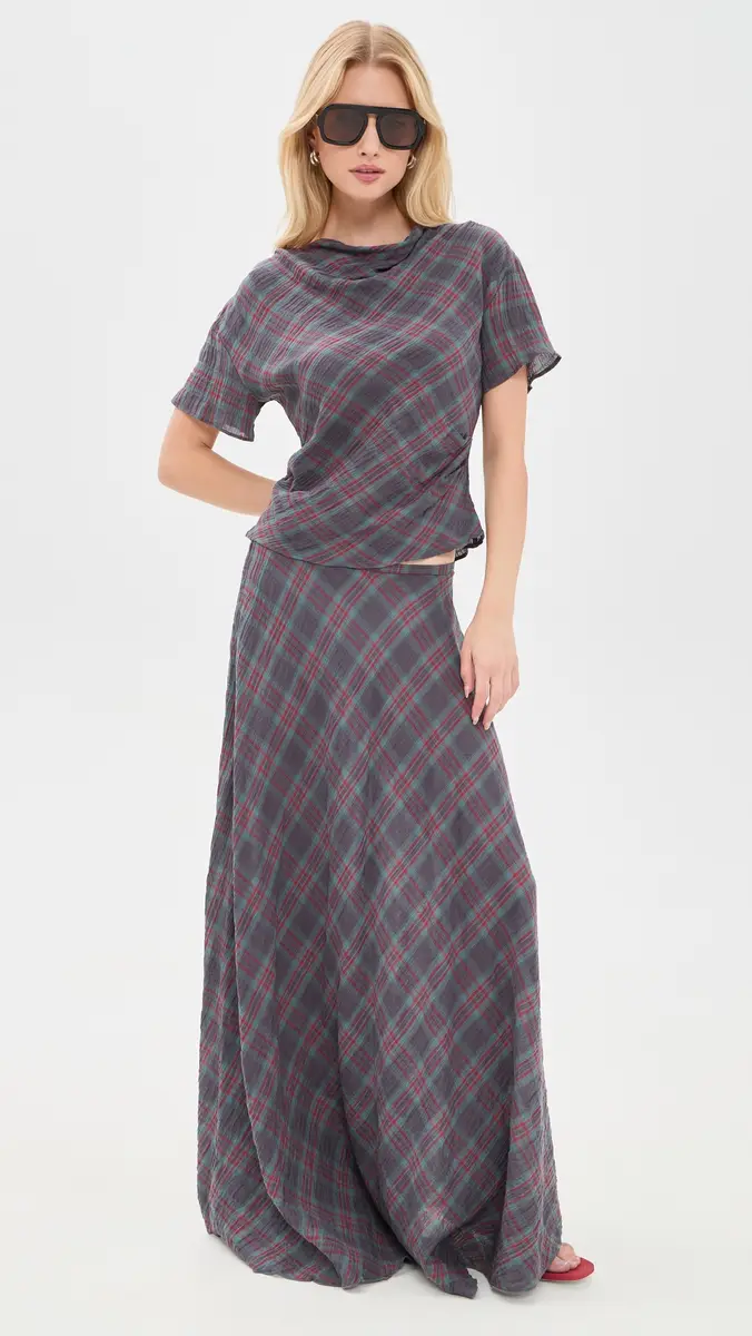 LIONESS Halcyon Maxi Skirt Jade Plaid | Thumbnail 5 LIONESS Halcyon Maxi Skirt Jade Plaid | Thumbnail 5