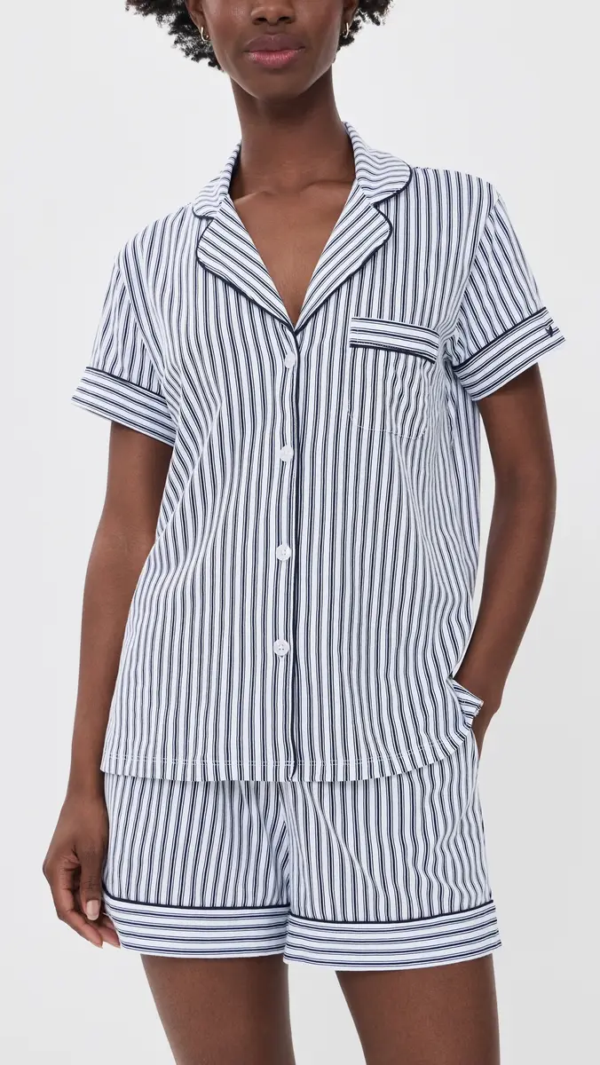 Petite Plume French Ticking Shorts Pajama Set | Thumbnail 2
