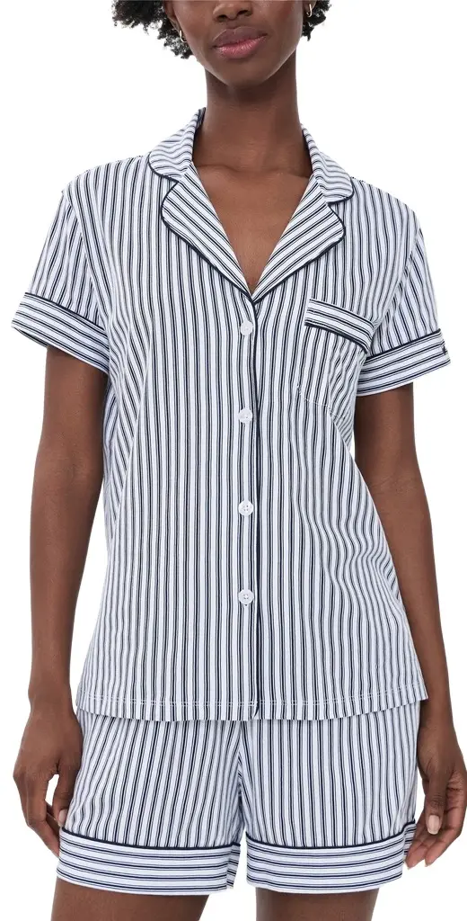 Petite Plume French Ticking Shorts Pajama Set