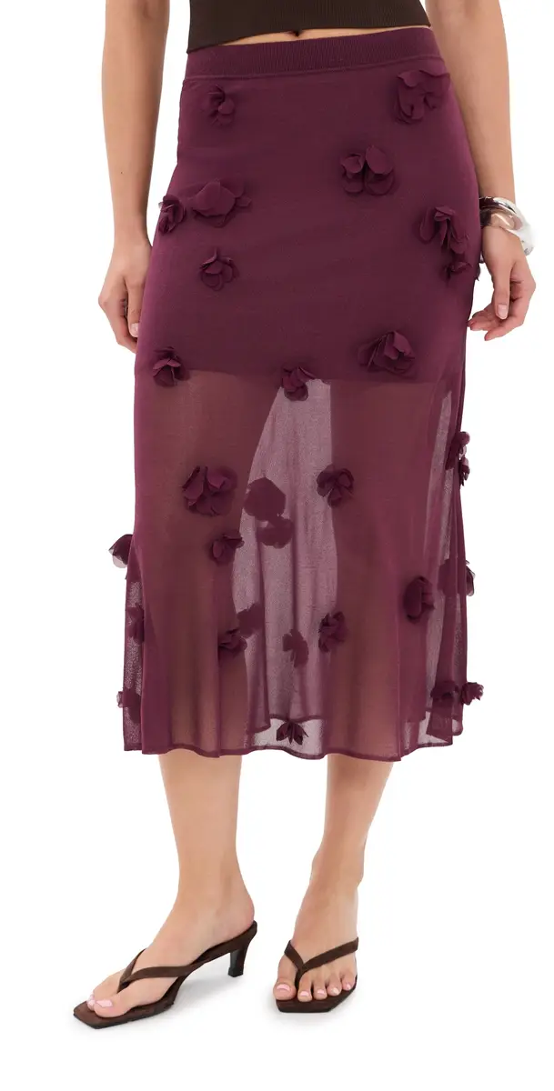 SIMKHAI Cora Floral Applique Midi Skirt Fig | Image 1 SIMKHAI Cora Floral Applique Midi Skirt Fig | Image 1
