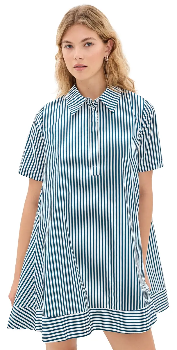 English Factory Striped Mini Dress White/Indigo Blue | Image 1 English Factory Striped Mini Dress White/Indigo Blue | Image 1