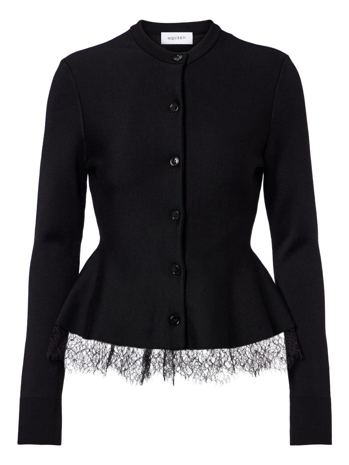 Lace-trimmed peplum cardigan Lace-trimmed peplum cardigan