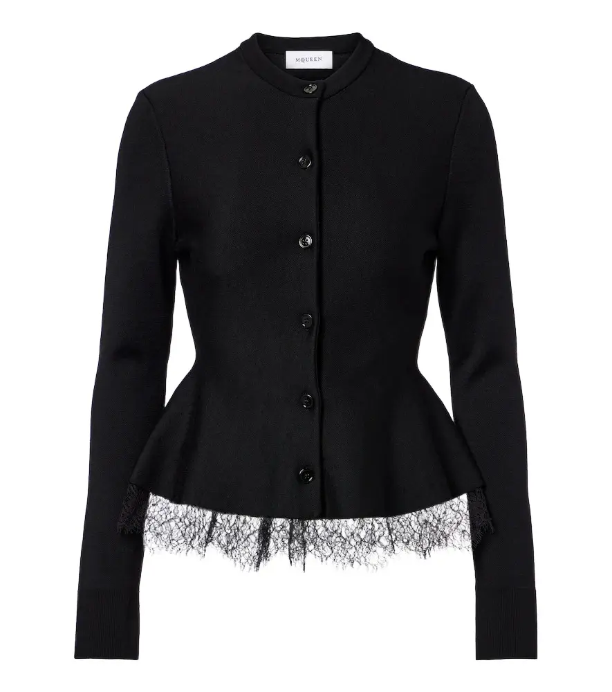 McQueen Lace-trimmed peplum cardigan | Image 1 McQueen Lace-trimmed peplum cardigan | Image 1