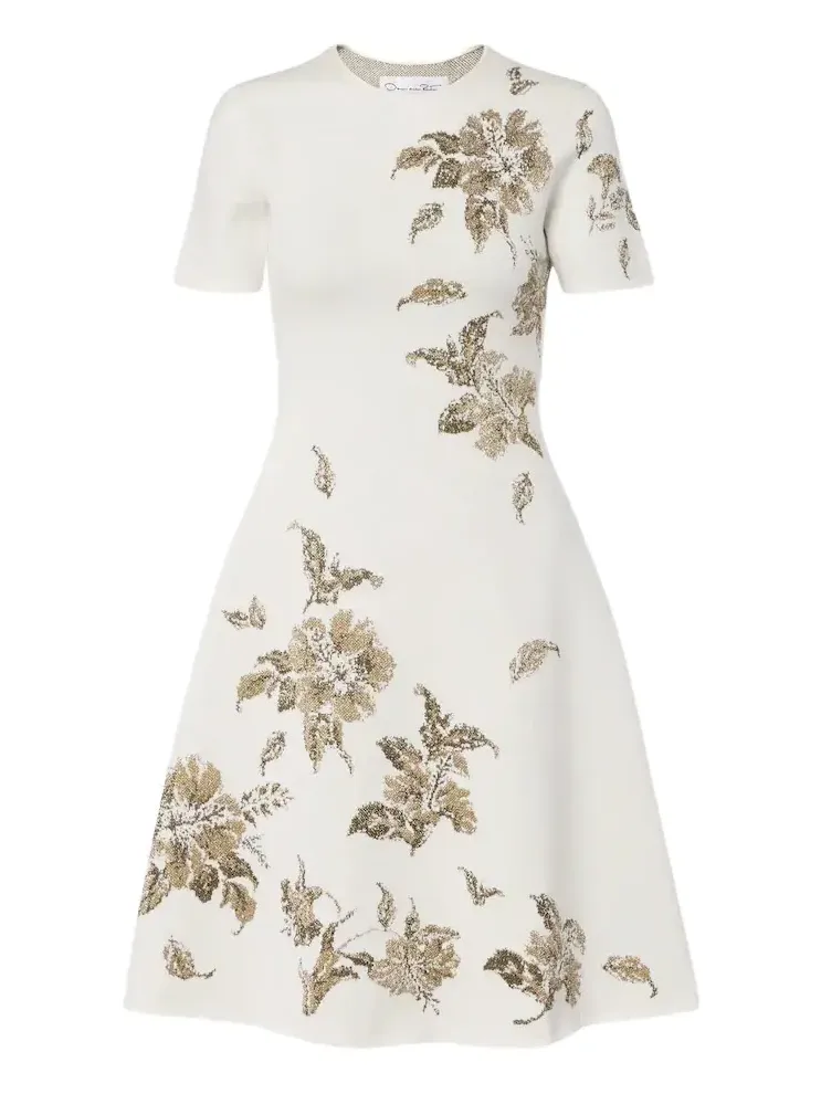 Knitted floral jacquard minidress