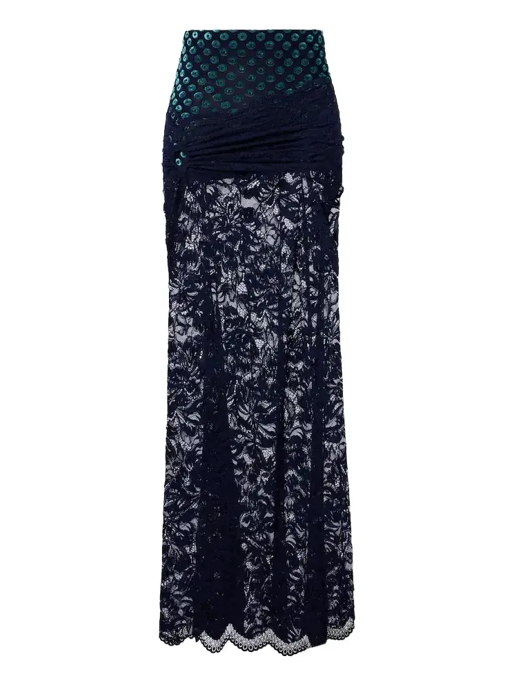 Gathered lace and velvet maxi skirt Gathered lace and velvet maxi skirt