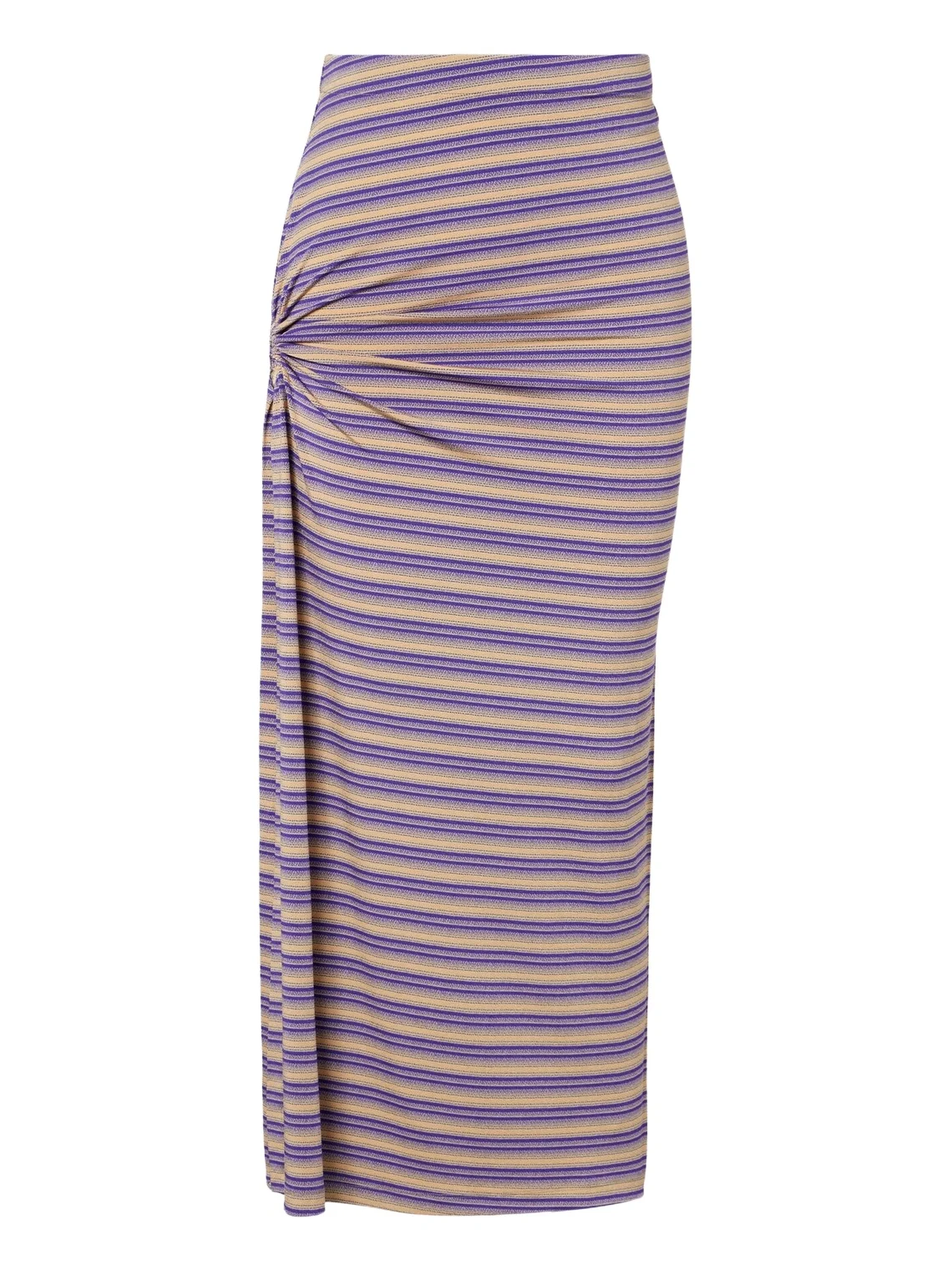 Rabanne Cutout gathered striped crêpe midi skirt