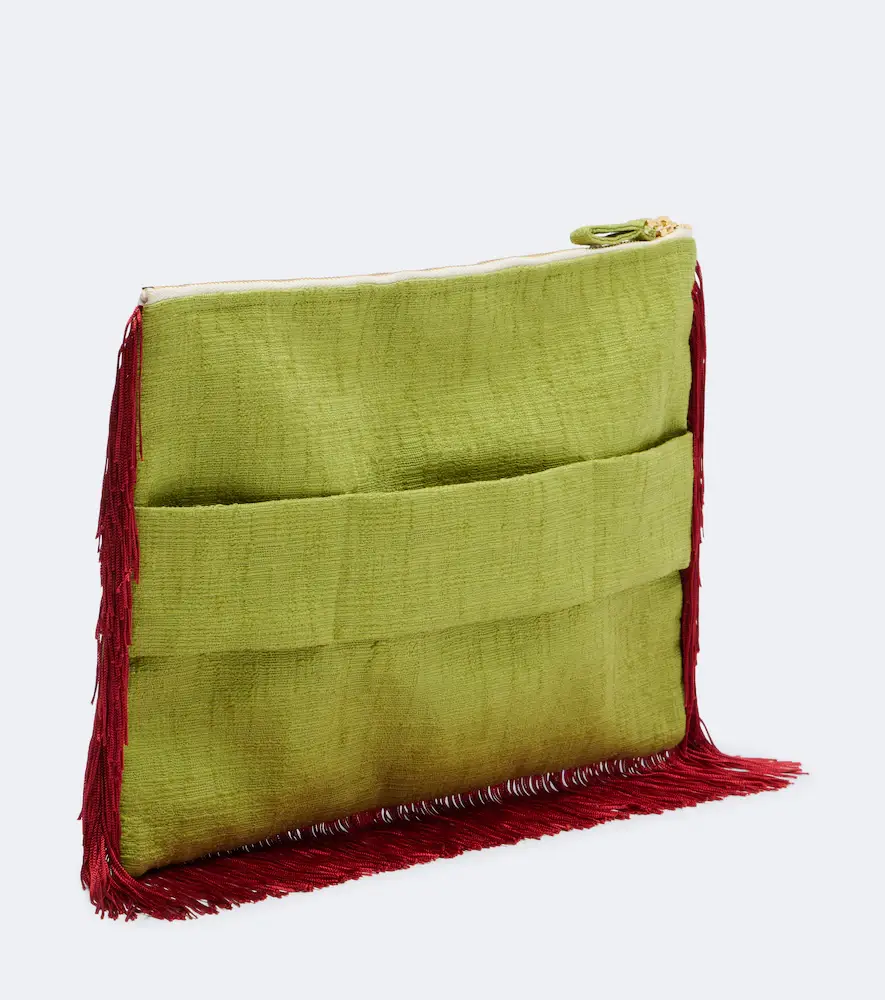La DoubleJ Fringed printed cotton canvas pouch | Thumbnail 2