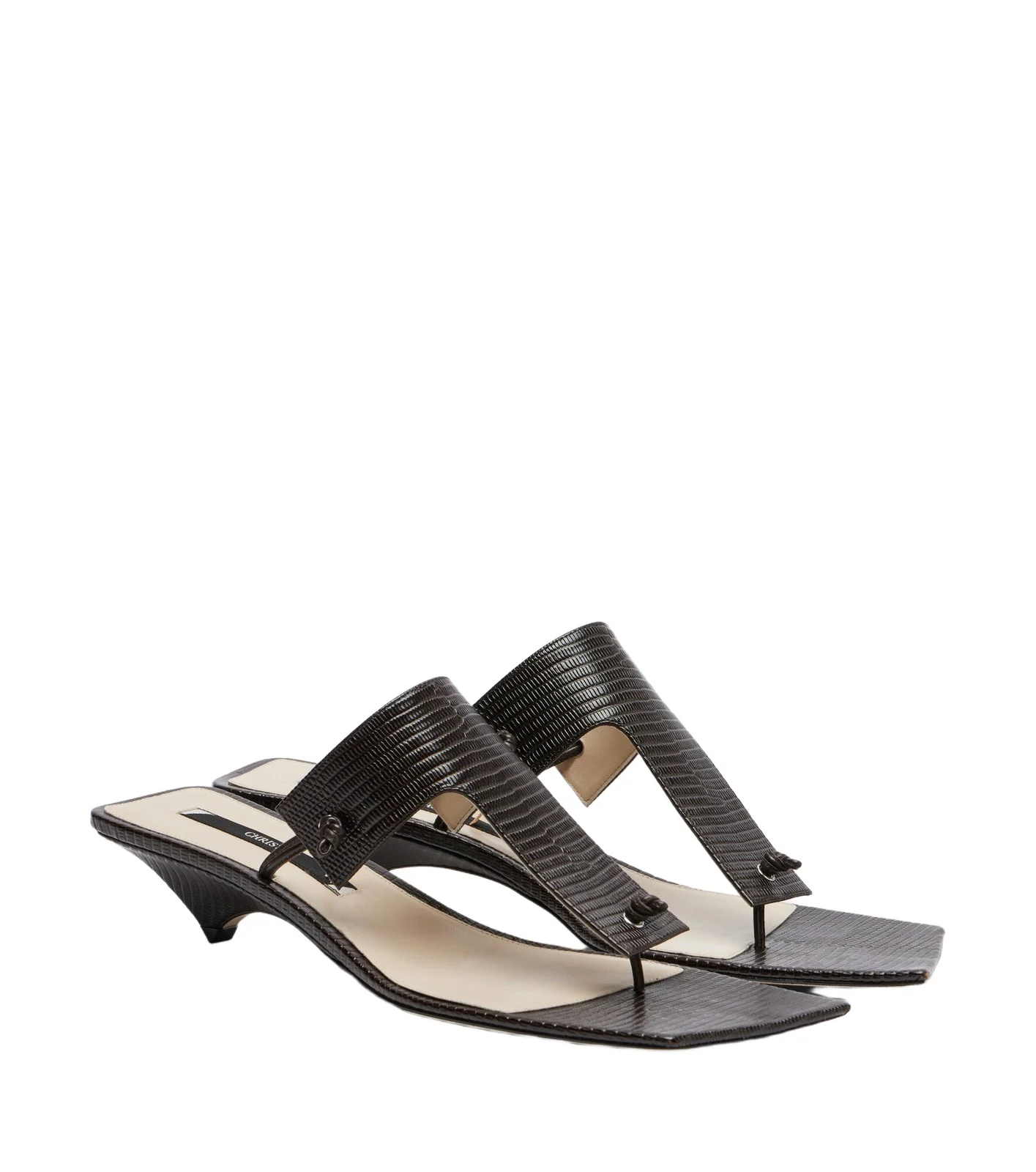 CHRISTEN Edge snake-effect leather mules