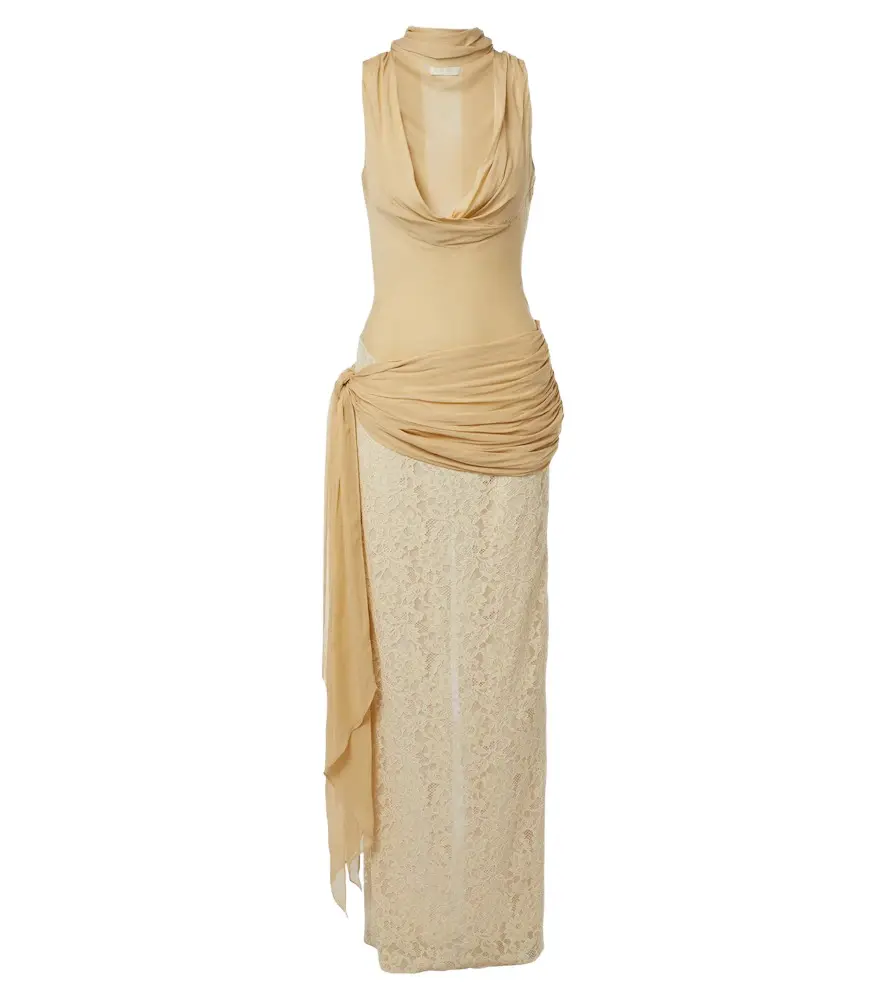 DE LA VALI Rosa lace-paneled georgette maxi dress | Image 1 DE LA VALI Rosa lace-paneled georgette maxi dress | Image 1