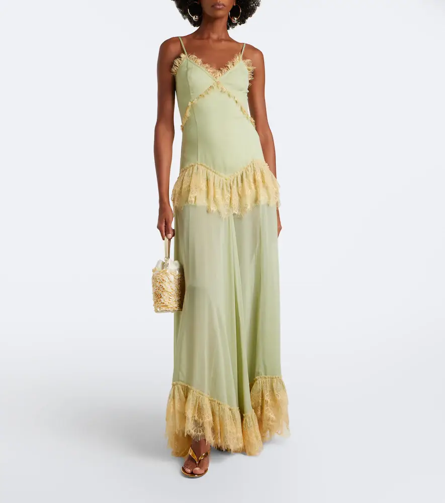 DE LA VALI Estela lace-trimmed georgette maxi dress | Thumbnail 5