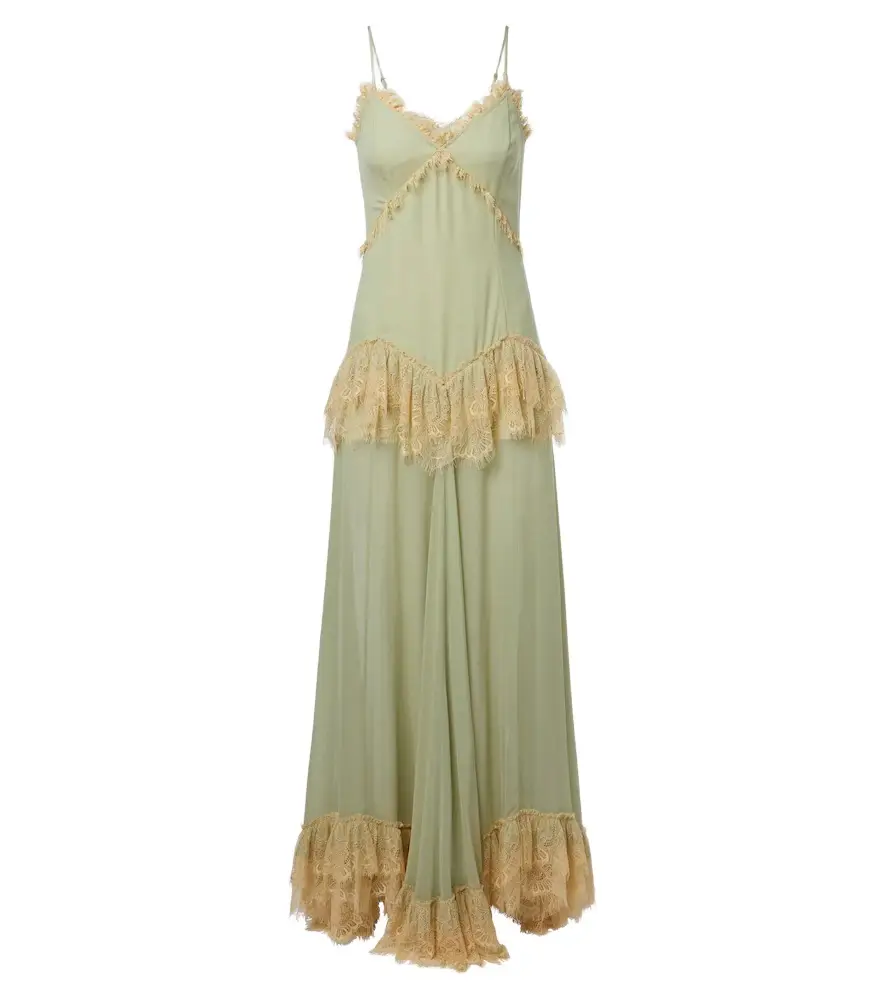 DE LA VALI Estela lace-trimmed georgette maxi dress | Image 1 DE LA VALI Estela lace-trimmed georgette maxi dress | Image 1