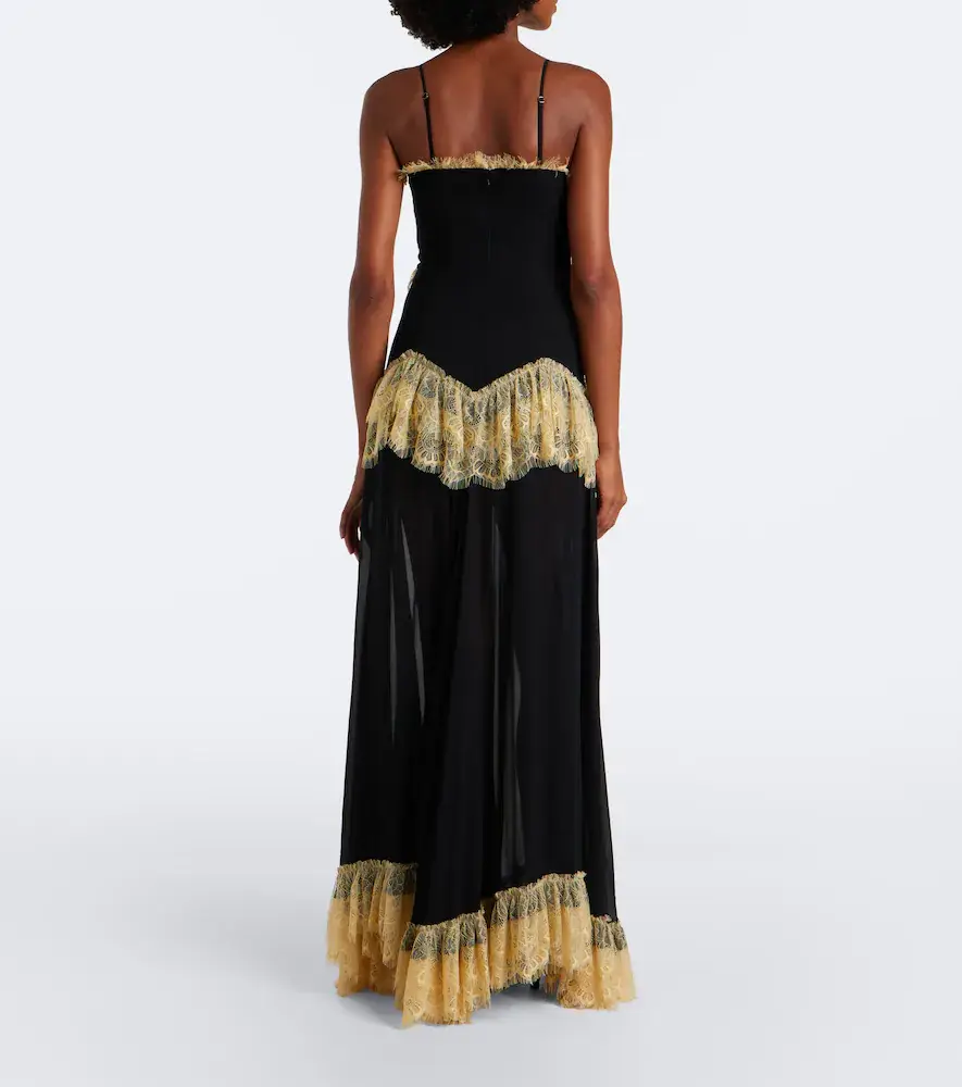 DE LA VALI Estela lace-trimmed georgette maxi dress | Thumbnail 2
