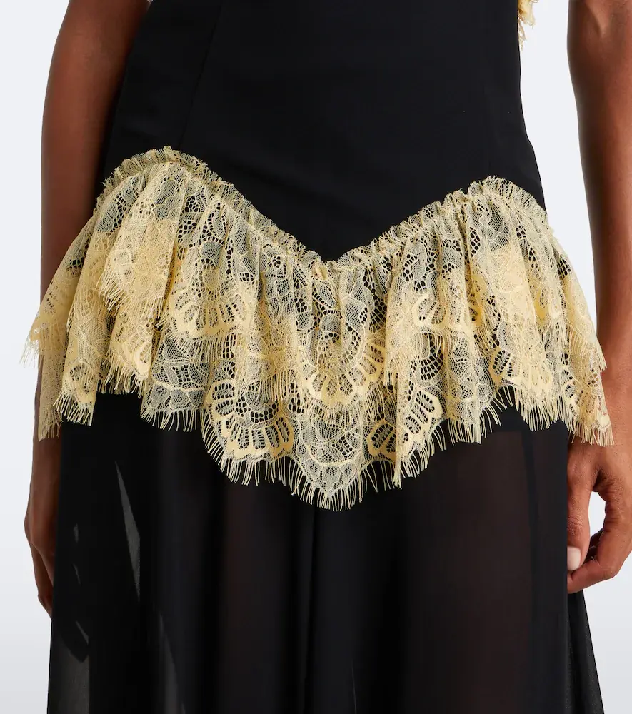 DE LA VALI Estela lace-trimmed georgette maxi dress | Thumbnail 4