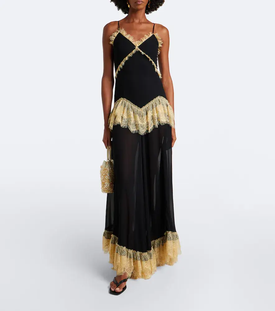 DE LA VALI Estela lace-trimmed georgette maxi dress | Thumbnail 6