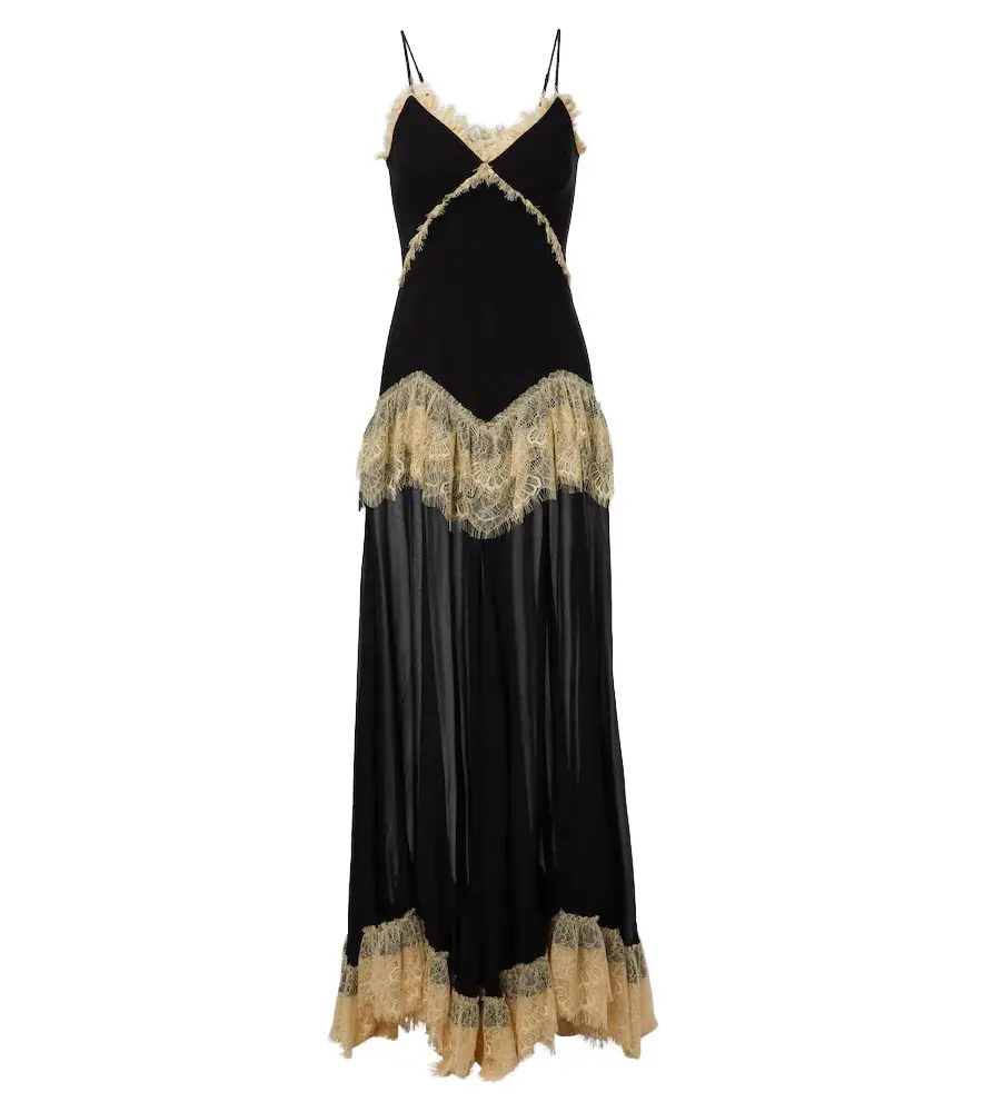 DE LA VALI Estela lace-trimmed georgette maxi dress | Image 1 DE LA VALI Estela lace-trimmed georgette maxi dress | Image 1