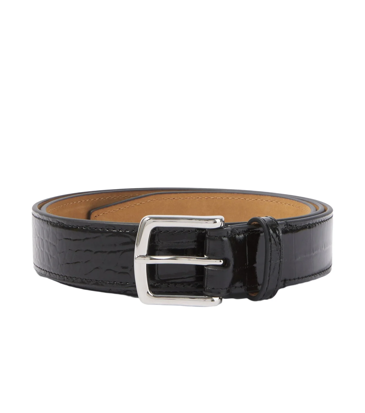 Croc-effect patent leather belt