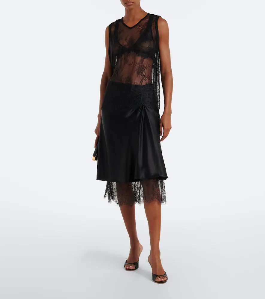 SIR. Ingrid lace-trimmed satin midi skirt | Thumbnail 2 SIR. Ingrid lace-trimmed satin midi skirt | Thumbnail 2