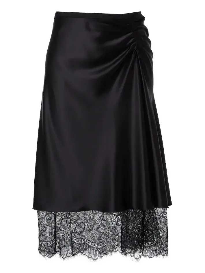 Ingrid lace-trimmed satin midi skirt Ingrid lace-trimmed satin midi skirt