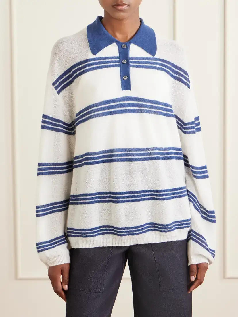 The Elder Statesman Striped Cashmere And Mohair-blend Polo Shirt | Thumbnail 3 The Elder Statesman Striped Cashmere And Mohair-blend Polo Shirt | Thumbnail 3