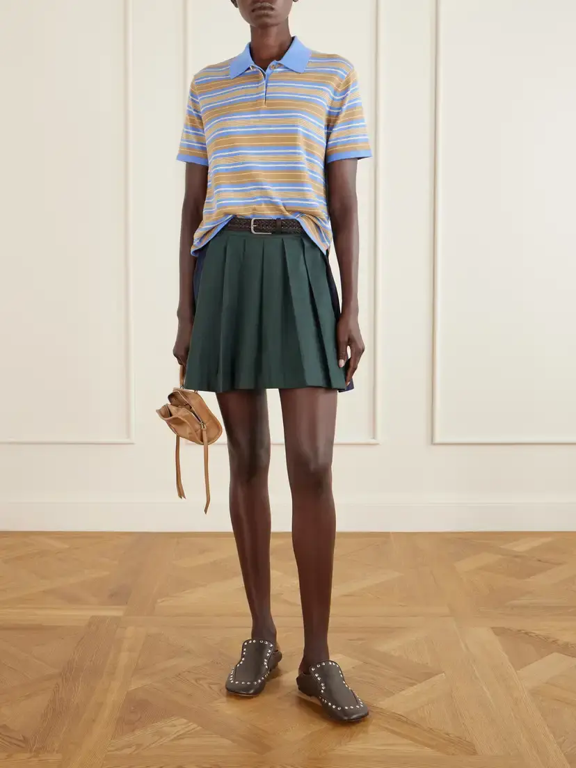 Sea Odessa Belted Pleated Leather-trimmed Cotton-poplin Mini Skirt | Thumbnail 2