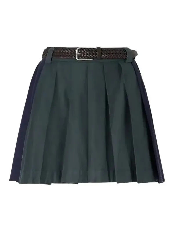 Odessa Belted Pleated Leather-trimmed Cotton-poplin Mini Skirt Odessa Belted Pleated Leather-trimmed Cotton-poplin Mini Skirt