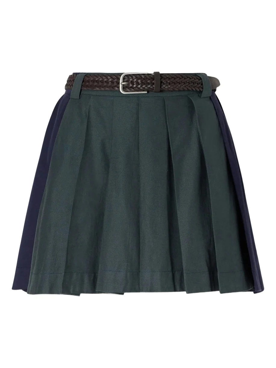 Odessa Belted Pleated Leather-trimmed Cotton-poplin Mini Skirt Odessa Belted Pleated Leather-trimmed Cotton-poplin Mini Skirt