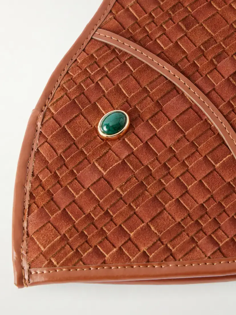 Staud Cleo Logo-debossed Leather-trimmed Woven Suede Tote | Thumbnail 5