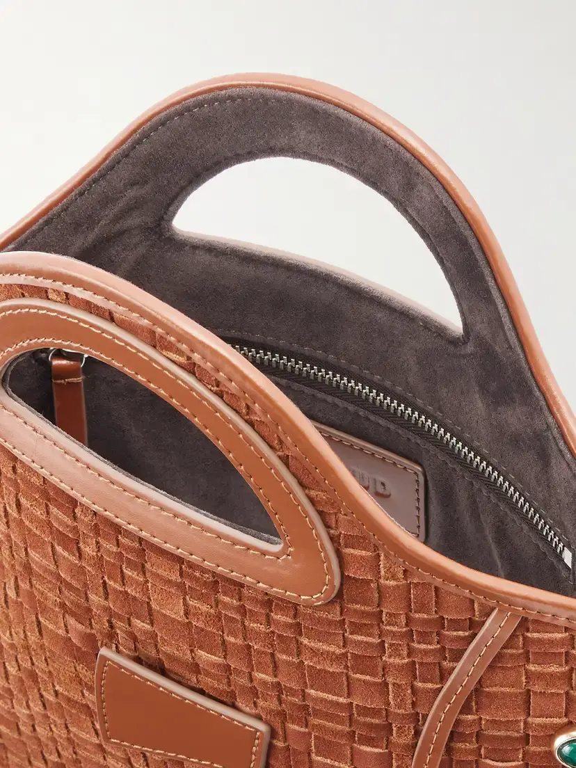 Staud Cleo Logo-debossed Leather-trimmed Woven Suede Tote | Thumbnail 6