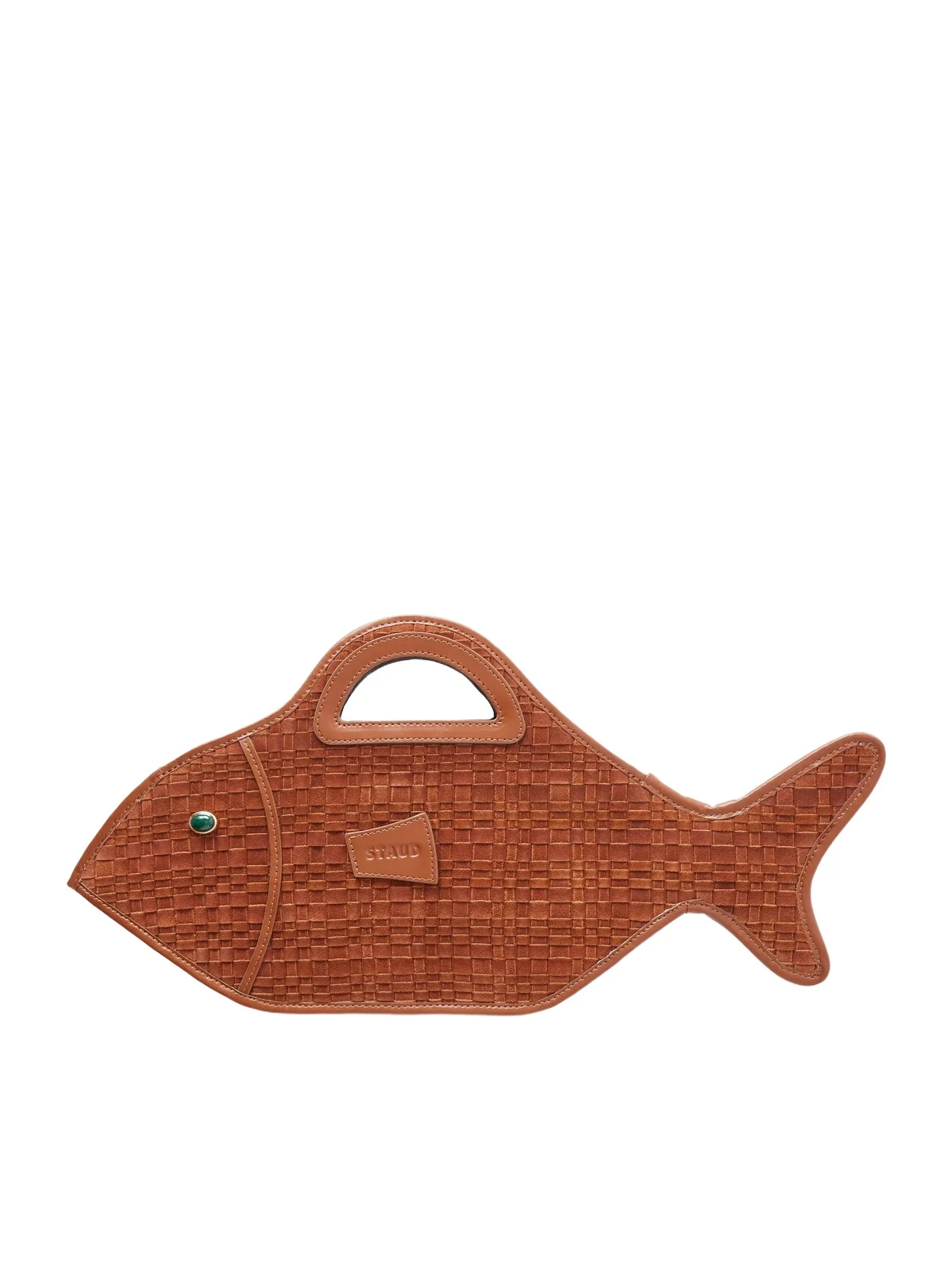 Staud Cleo Logo-debossed Leather-trimmed Woven Suede Tote