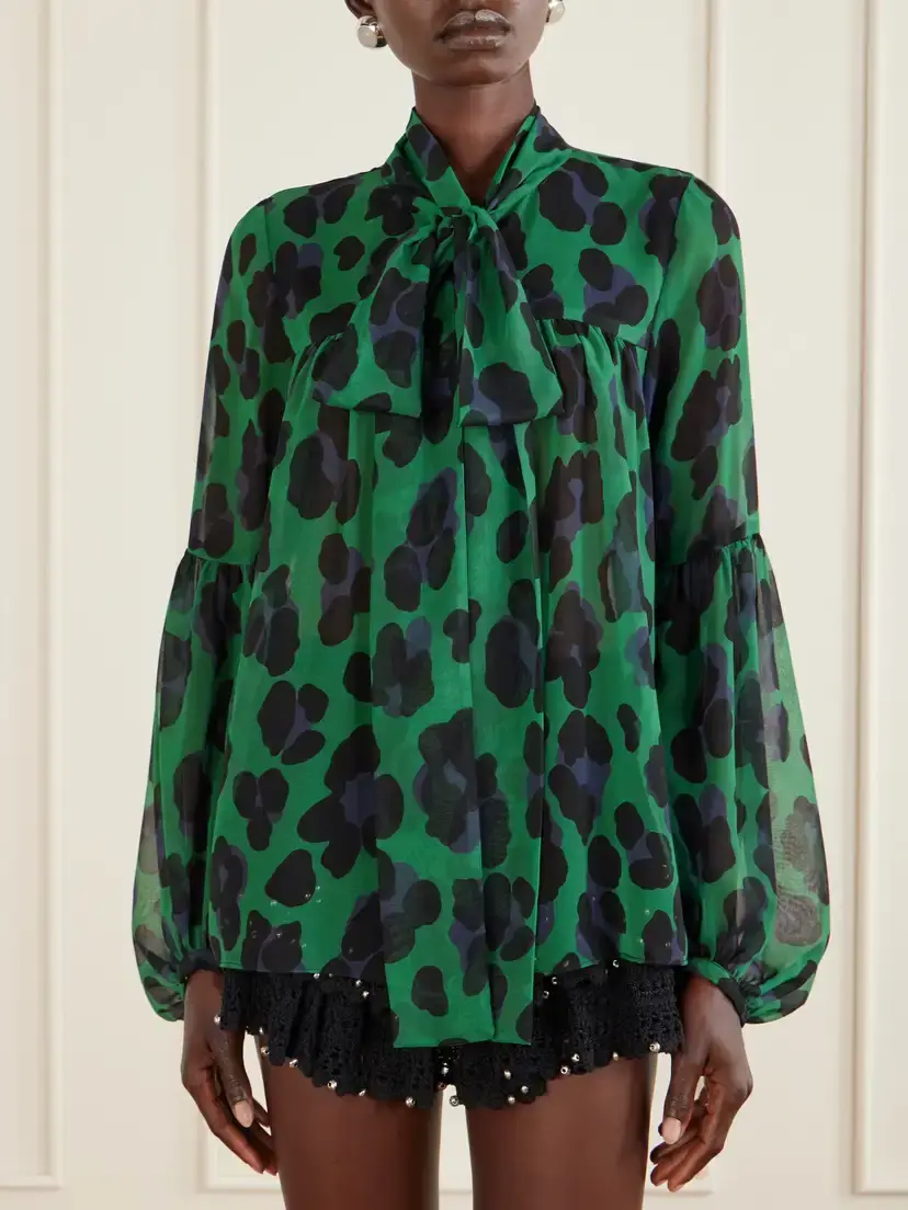 ANNA SUI Knotted Gathered Leopard-print Georgette Blouse | Thumbnail 3