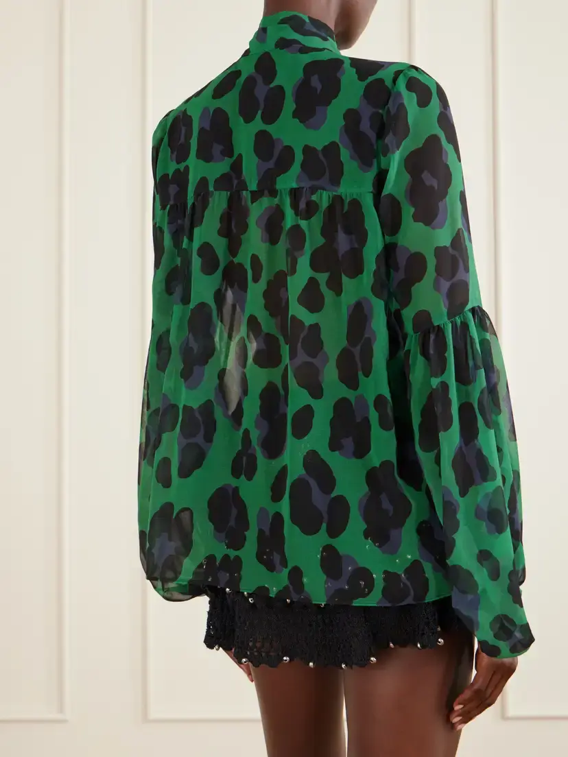 ANNA SUI Knotted Gathered Leopard-print Georgette Blouse | Thumbnail 4