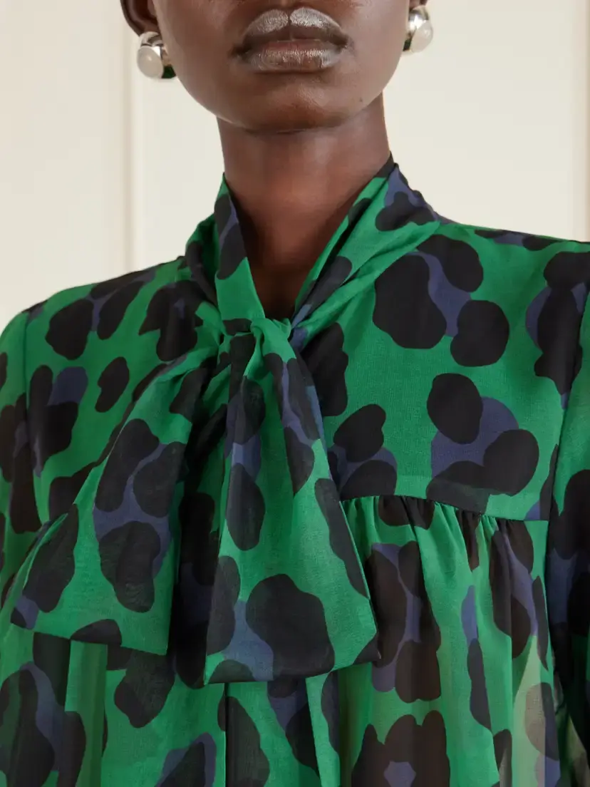 ANNA SUI Knotted Gathered Leopard-print Georgette Blouse | Thumbnail 5