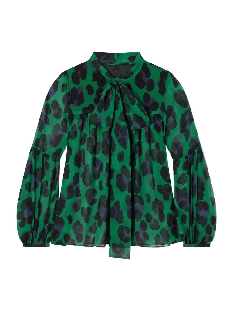 ANNA SUI Knotted Gathered Leopard-print Georgette Blouse | Image 1 ANNA SUI Knotted Gathered Leopard-print Georgette Blouse | Image 1