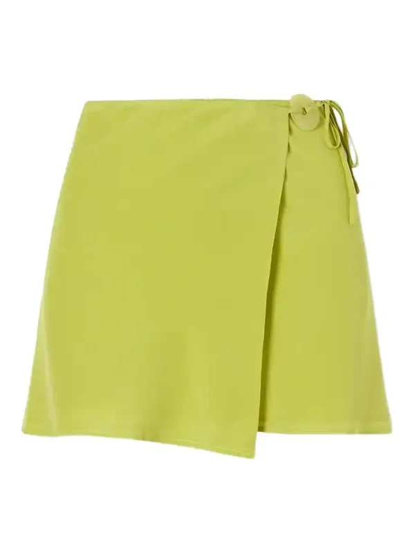 Jade-embellished Silk-crepe Wrap Mini Skirt