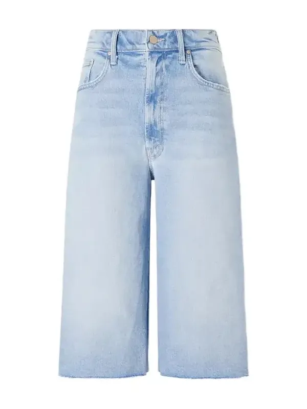 The Whole Lot Zip Fray Low-rise Wide-leg Denim Shorts