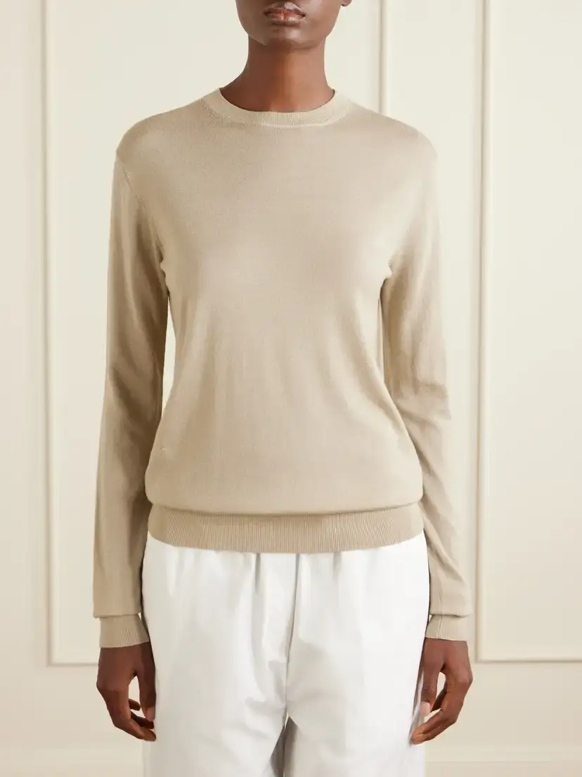 TOTEME Wool And Silk-blend Sweater - Neutrals | Thumbnail 3 TOTEME Wool And Silk-blend Sweater - Neutrals | Thumbnail 3