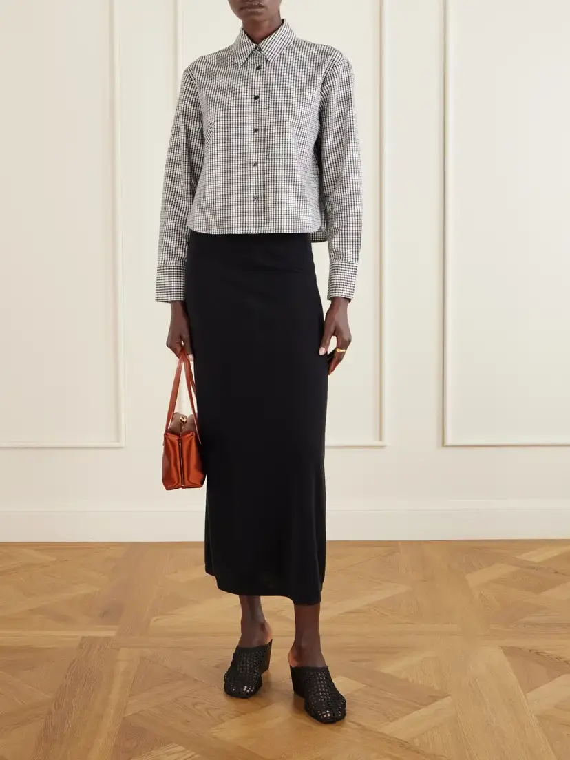Proenza Schouler White Label Olive Cropped Checked Cotton And Linen-blend Poplin Shirt | Thumbnail 2