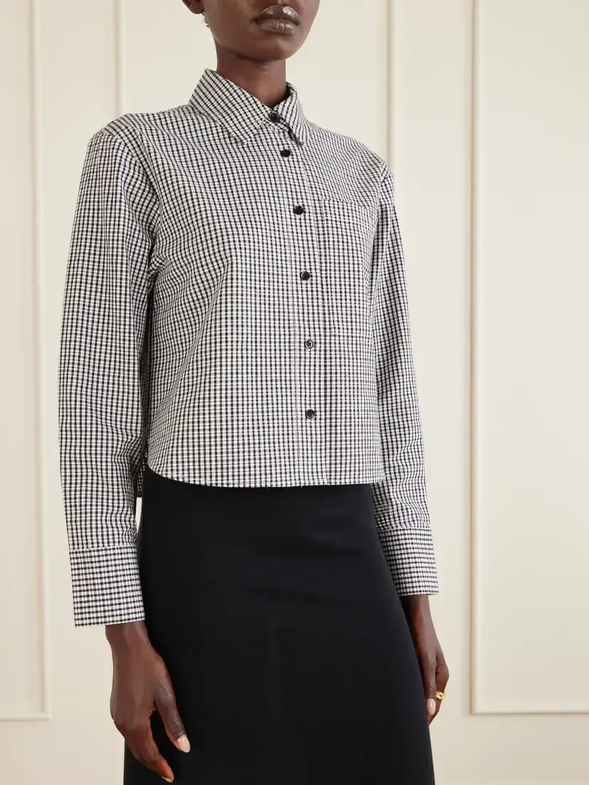 Proenza Schouler White Label Olive Cropped Checked Cotton And Linen-blend Poplin Shirt | Thumbnail 3