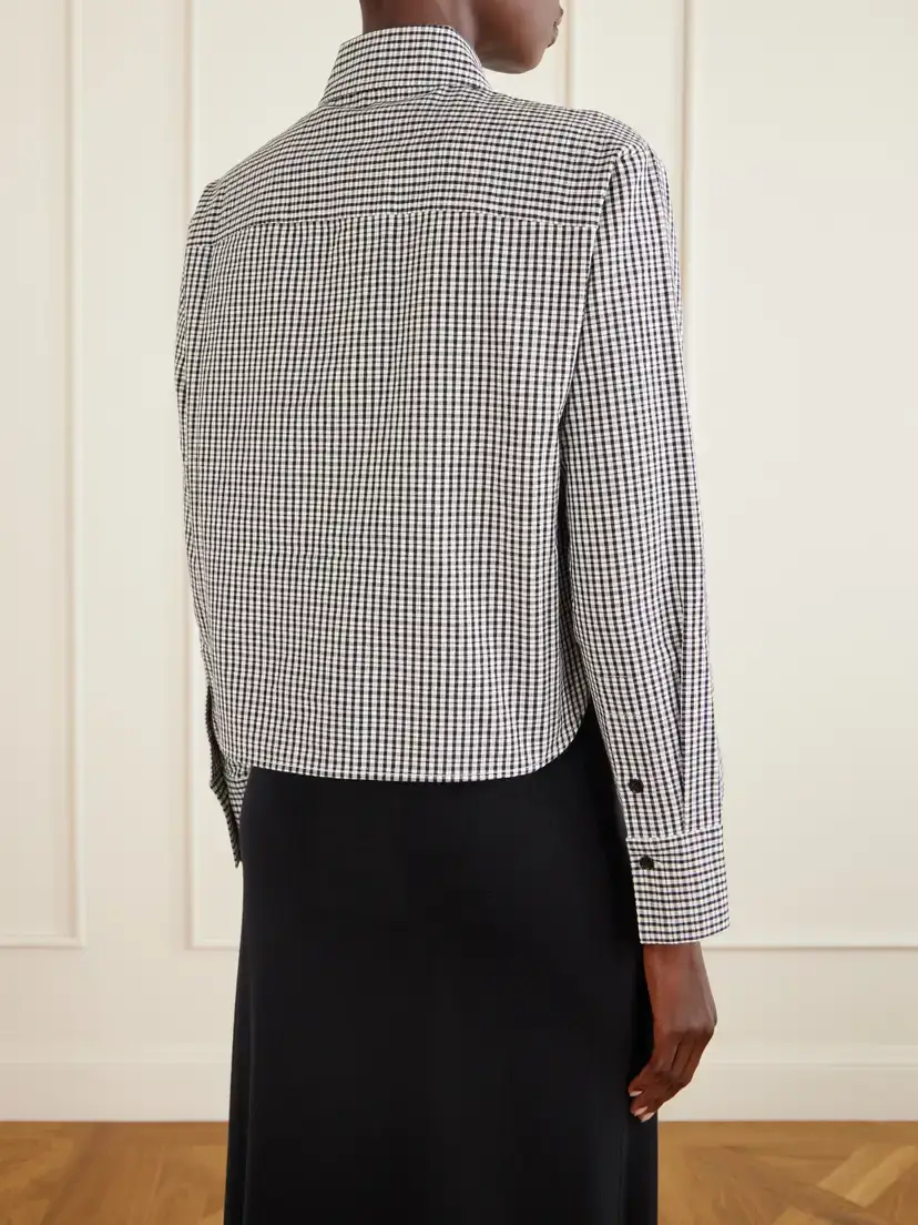 Proenza Schouler White Label Olive Cropped Checked Cotton And Linen-blend Poplin Shirt | Thumbnail 4