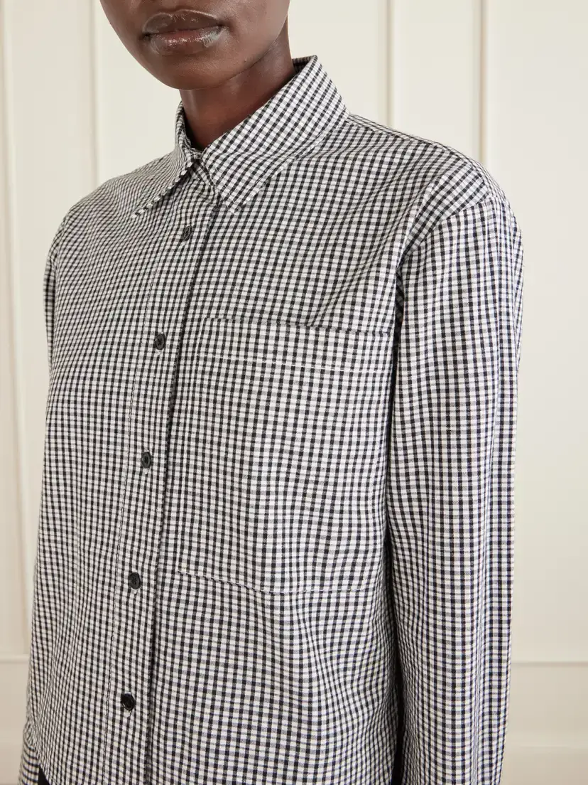 Proenza Schouler White Label Olive Cropped Checked Cotton And Linen-blend Poplin Shirt | Thumbnail 5
