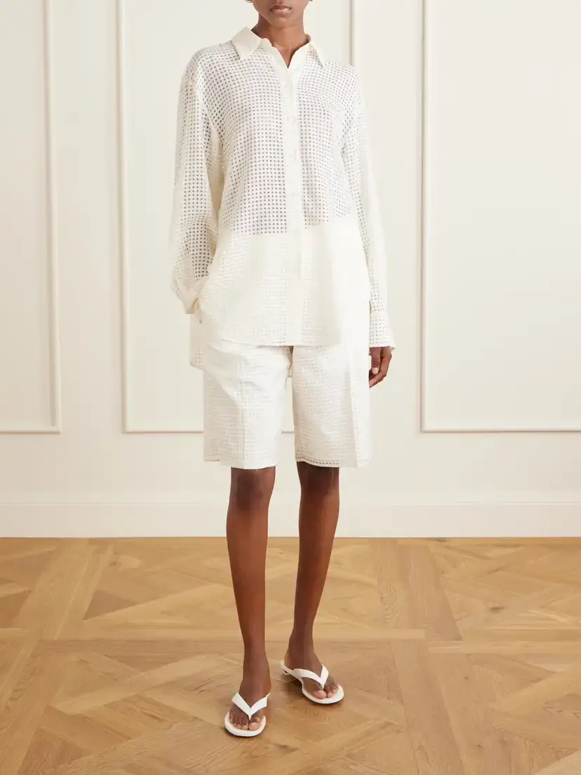Another Tomorrow Gingham Point D'esprit Shorts | Thumbnail 2 Another Tomorrow Gingham Point D'esprit Shorts | Thumbnail 2
