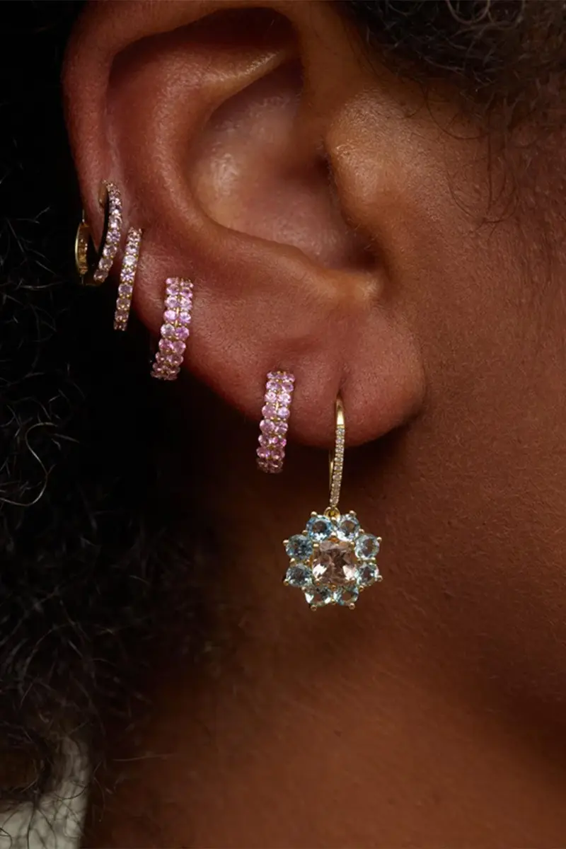 Jennifer Meyer Aquamarine Morganite Small Flower Earrings | Thumbnail 2 Jennifer Meyer Aquamarine Morganite Small Flower Earrings | Thumbnail 2