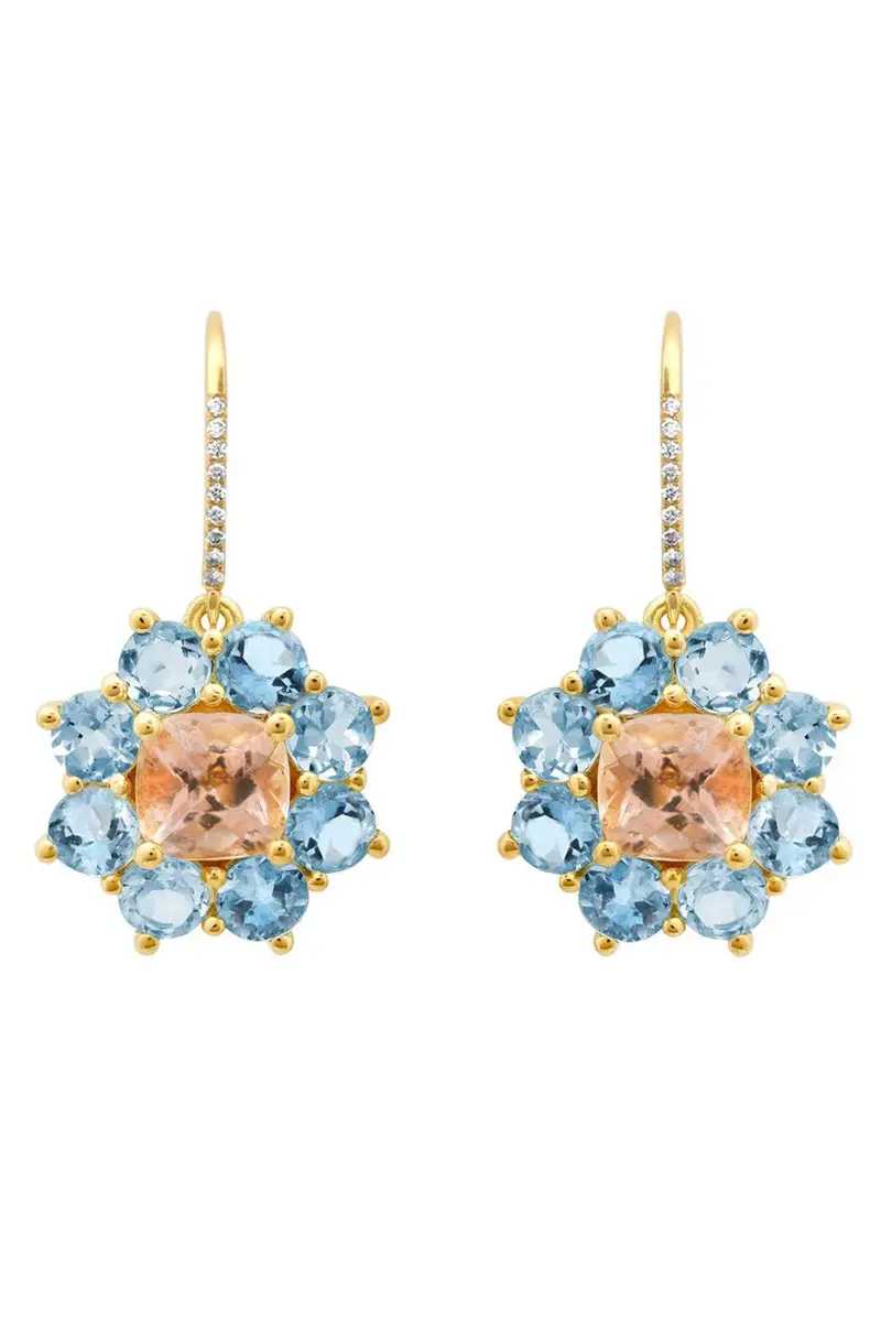 Jennifer Meyer Aquamarine Morganite Small Flower Earrings | Image 1 Jennifer Meyer Aquamarine Morganite Small Flower Earrings | Image 1