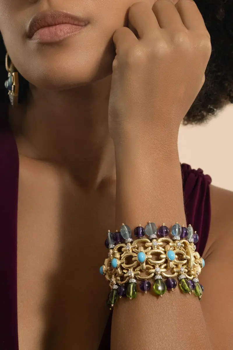 DAVID WEBB Aquamarine Peridot Diamond Brocade Bracelet | Thumbnail 4 DAVID WEBB Aquamarine Peridot Diamond Brocade Bracelet | Thumbnail 4