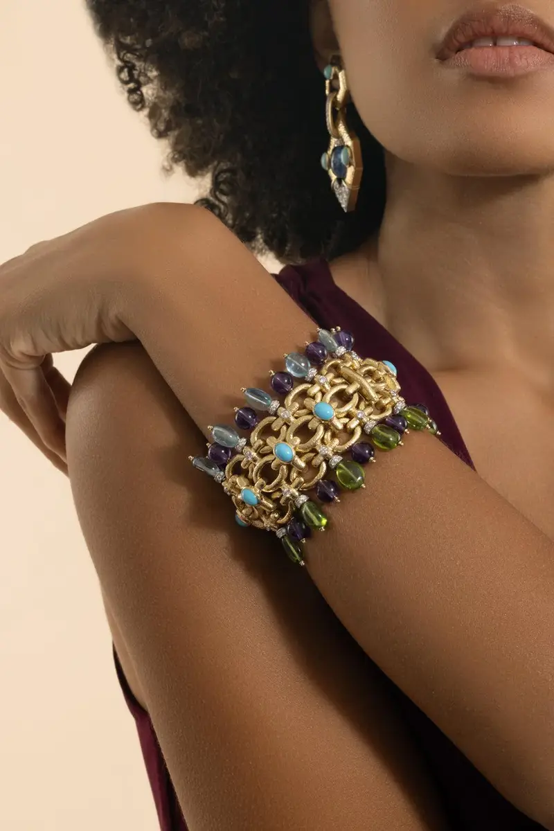 DAVID WEBB Aquamarine Peridot Diamond Brocade Bracelet | Thumbnail 5 DAVID WEBB Aquamarine Peridot Diamond Brocade Bracelet | Thumbnail 5